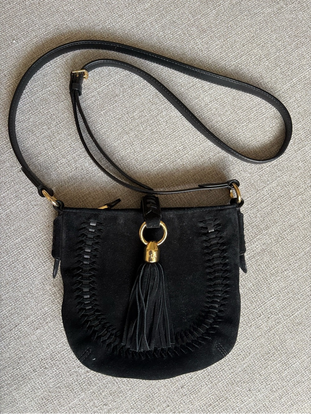 Ralph Lauren Black Suede Crossbody Bag Adjustable Strap Boho Festival Chic